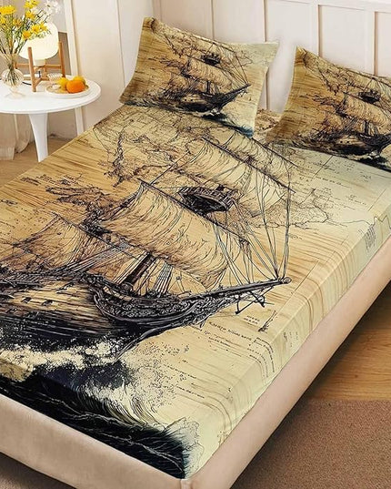 AILONEN Ocean Voyage Theme Fitted Sheet Set for Kids Girls Adult Women,Anchor Nautical Bedding Set Twin XL Size,Printed Printed Bed Sheet Set,3-Piece 1 Sheet Set + 2 Pillowcases