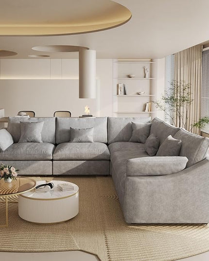 Cloud Couch Modular Sectional Sofa,119inch V Shaped Sofa,Down Filled 5 Seater Convertible Living Room Sets,Cover Washable and Replaceable Couches for Living Room,Gray