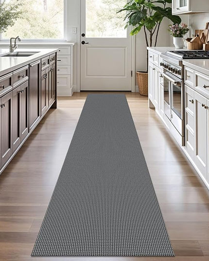 KOZYFLY Runners for Hallways 2x10 ft Washable Kitchen Runner Non Slip Rubber Backed Hallway Rugs Cotton Entryway Runner Rug Floor Carpet for Indoor Hall, Backdoor, Kitchen, Grey/Dark Grey