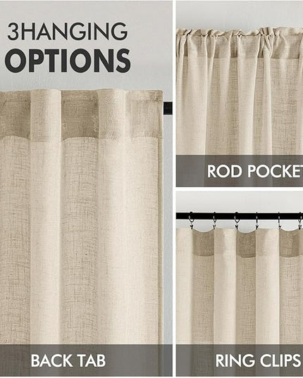 MIULEE Linen Curtains 108 Inch Length 2 Panels for Bedroom Living Room, Soft Thick Linen Textured Back Tab Window Drapes Semi Sheer Light Filtering Rod Pocket Modern Farmhouse Decor