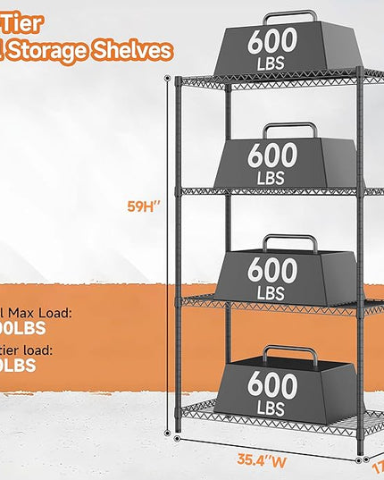 Standing Shelf Units Wire Rust-Proof Outdoor Storage Shelving 4-Tier Utility Shelving Unit for Garden Home,Kitchen,Office Dark Grey 17.7" D x 35.5" W x 59.4" H