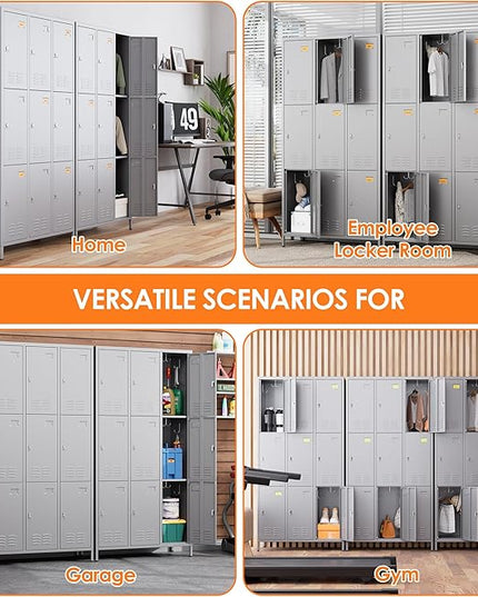 Aobabo New 9 Doors Metal Storage Locker for Employees, Lockable Steel Locker with Name Card Slot and 27 Hooks for School Office Gym Garage, Dark Grey, Assembly Required