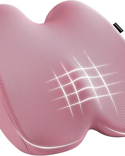 Skechers Seat Cushion, Ergonomic Memory Foam Cushion for Long Sitting Hours on Office & Home Chair, Car Seat Cushion for Sciatica, Coccyx Cushion,Pink