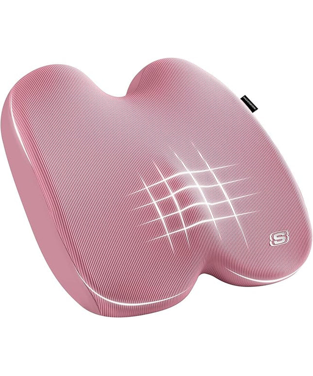 Skechers Seat Cushion, Ergonomic Memory Foam Cushion for Long Sitting Hours on Office & Home Chair, Car Seat Cushion for Sciatica, Coccyx Cushion,Pink