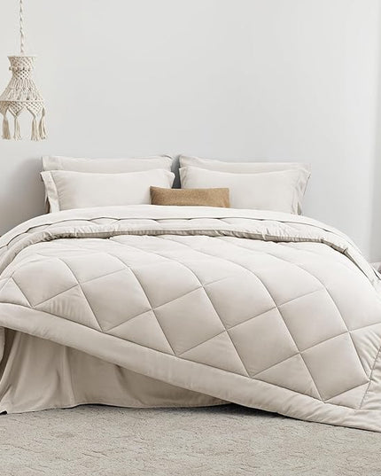 Love's cabin Full Comforter Set Off White, 7 Pieces Full Bed in a Bag, All Season Bedding Sets with 1 Comforter, 1 Flat Sheet, 1 Fitted Sheet, 2 Pillowcase and 2 Pillow Sham