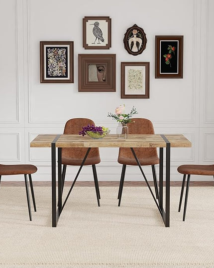 4 Chair Dining Table Set，Dinner Table Set for 4，55'' Kitchen Table and PU Leather Chairs Set of 4, 5 Piece Dining Table Set for Kitchen Dining Room