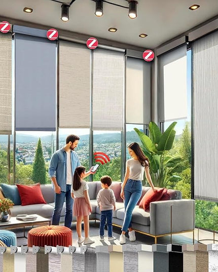 HILADUO Customized Roller Shade Blinds with Remote-Controlled Motorized Operation, Made in USA (Lighting-Filtering Fabric)
