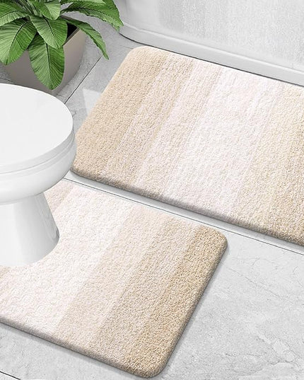 OLANLY Bathroom Rug Set 2 Piece, Soft Absorbent Microfiber Bath Mats and U-Shaped Contour Toilet Rug, Non-Slip, Machine Wash Dry, Plush Shaggy Bath Mats for Bathroom (30"x20"+24"x20", Light Beige)