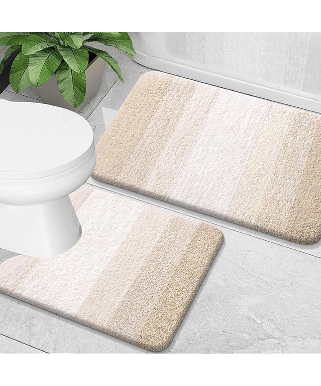 OLANLY Bathroom Rug Set 2 Piece, Soft Absorbent Microfiber Bath Mats and U-Shaped Contour Toilet Rug, Non-Slip, Machine Wash Dry, Plush Shaggy Bath Mats for Bathroom (24"x16"+24"x20", Light Beige)