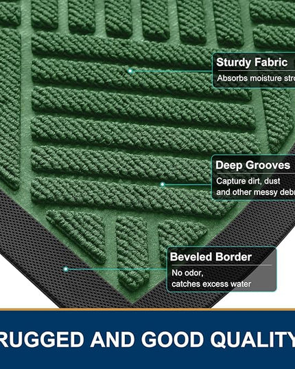 Smiry Half Circle Front Door Mat Outside Entrance, Heavy Duty Outdoor Indoor Natural Rubber Doormat, Non Slip, Trap Dirt and Moisture, Easy Clean, Low Profile Patio Porch Entryway Mat, 29.5x17, Green