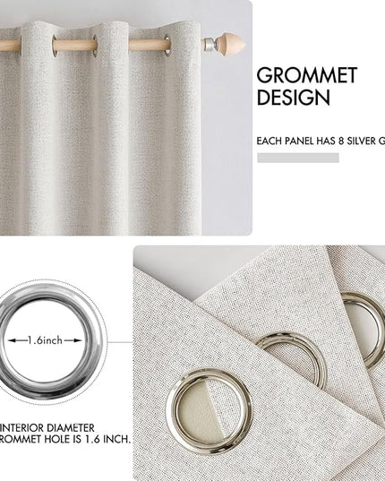 MIULEE Linen Textured Curtains for Bedroom Solid 100% Blackout Thermal Insulated Cream White Grommet Room Darkening Curtains & Drapes Luxury Decor for Living Room Nursery 52 x 45 Inch (2 Panels)