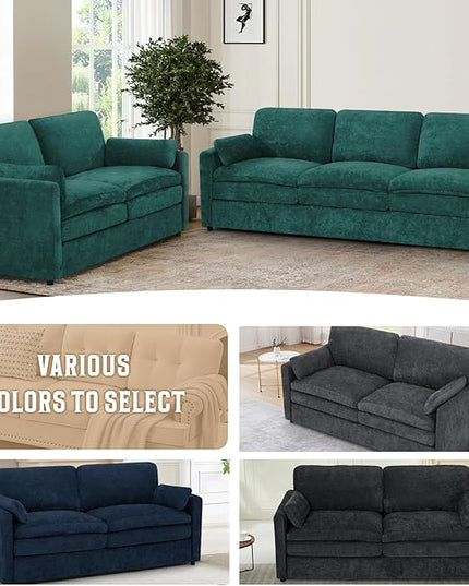 69" Chenille 2 Seats Sofa with 2 Pillows, Modern Upholstered Sofa with Deeper Seats, Comfy Sofa with Thickened Cushions for Living Room, Apartment,Teal