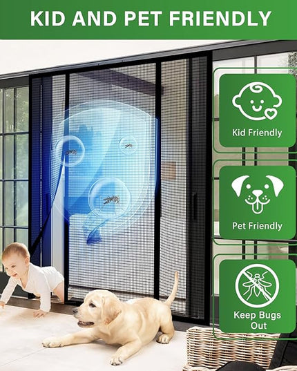 Magnetic Screen Door - Upgraded Heavy Duty PET Screen Door Mesh, Double Door Screen for French/Sliding Patio Door, Hands-Free Magnetic Closure, Fit Door Size 72" x 80" (Screen Size 74" x 82")