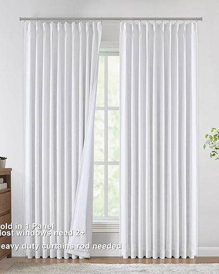 Vision Home White Pinch Pleated Full Blackout Curtains 60 inch Wide Thermal Insulated Window Panels 95 inch for Living Room Bedroom Room Darkening Pinch Pleat Drapes with Hooks Back Tab 60" Wx95 Lx1