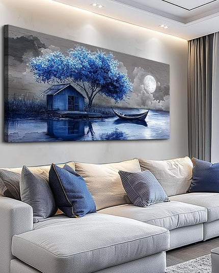 XIGUANGART Tree of Life Wall Art for Living Room Blue Tree Picture Abstract Canvas Painting Modern Nature Scenery Artwork Wall Decor for Bedroom Bathroom Office Home Decoration 20"x40" Ready to Hang