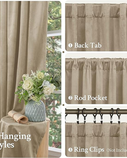 LAMIT Taupe Velvet Curtains for Living Room, 102 Inch Room Darkening Panels Thermal Insulated Back Tab and Rod Pocket Drapes for Bedroom/Sliding Glass Door, 2 Panels, 52 x 102 Inch