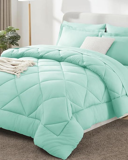 CozyLux Full Size Comforter Sets Mint Green - 7 Pieces Bed in a Bag Full, Luxury Soft Bed Set for All Seasons, Bedding Set with Down Alternative Comforter, Sheets, Pillowcases & Shams