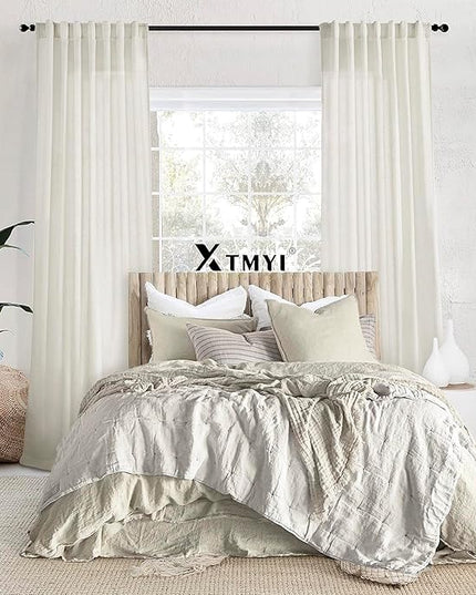 XTMYI 105 Inch Curtains 2 Panels Set Custom Length Back Tab Linen Window Sheer Curtain Drapes for Living Room Bedroom,50x105 in Long,Cream(Ivory/Off White)