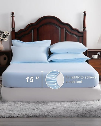 NTBAY Queen Comforter Set with Sheets, 7 Pieces Soft and Breathable Queen Bedding Set, Bed in a Bag, Down Alternative Comforter Set Solid Color All Season, Queen Bedding Set, Aqua