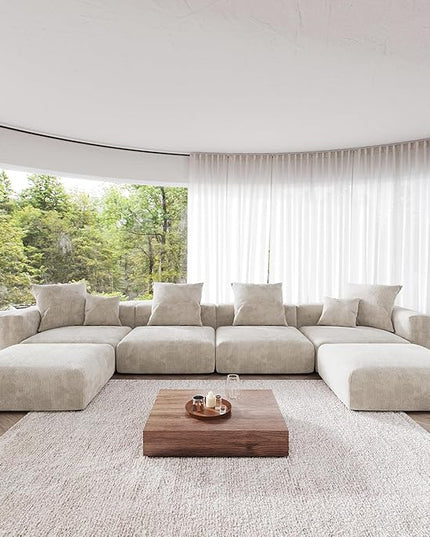 JACH 181" Oversized Modular Sectional Sofa, U-Shaped Deep 4-Seats Sectional Couch with Chaise Ottomans, Huge Plus Convertible Soft Sofas, Corduroy Minimalist Couches for Living Room, Apartment, Beige