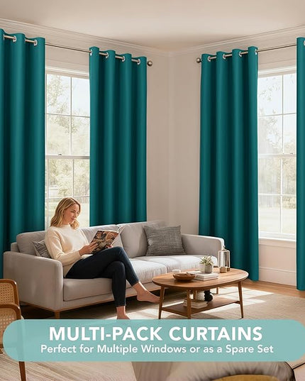 BONZER 100% Blackout Curtains 84 inches Long - 4 Panels Thermal Insulated Light Blocking Window Drapes, Single Layer Grommet Curtain with Black Laminated Backing for Bedroom/Living Room, Sapphire