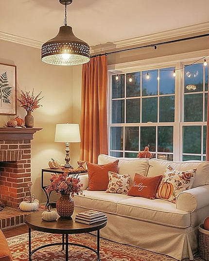 INOVADAY 100% Blackout Curtains for Bedroom, Black Out Curtains 120 Inch Long, Clip Rings Linen Blackout Drapes, Thermal Insulated Room Darkening for Living Room, 2 Panels - Orange,W50xL120