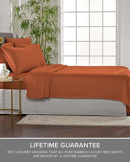 Pure Bamboo Twin Sheets, Genuine 100% Organic Viscose Derived from Bamboo Bed Sheet Set, Luxuriously Soft & Cooling, Double Stitching, 2 Year Quality Promise (Twin, Terracotta)