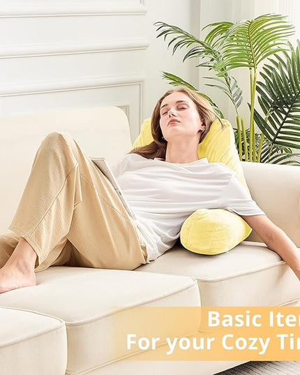 Sasttie Reading Pillow, Velvet Back Pillow for Bed Sitting Up, Adult Back-Rest Support Cushion with Arms for Sit Up on Couch, Sofa, and Floor, Dorm Essentials, Reading Accessories, Light Yellow