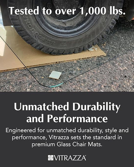 Vitrazza Glass Chair Mat 45” x 53” Superior ¼ Thick, Chiaro Standard Clear, Certified Tempered Safety Glass, Delivers a Smooth Glide, Protects Carpet or Wood, Beautiful in Home or Office.