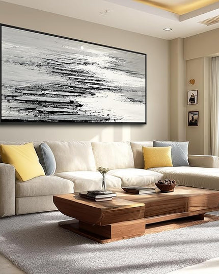 XIGUANGART Abstract Wall Art for Living Room Large Framed Black and white Canvas Print Minimalist Ocean Sunset Landscape Pictures Inspiration Modern Painting For Bedroom Office Home Wall Decor 20x40