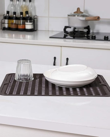 Silicone Dish Drying Mat for Multiple Usage,Easy clean,Eco-friendly,Heat-resistant Silicone Mat for Kitchen Counter or Sink,Refrigerator or drawer liner Coffee L 16 inches x 12 inches