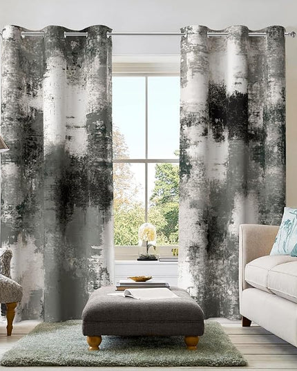 Asuexpect Black Grey Abstract Curtains 2 Panels Abstract Rust Curtain Room Darkening Grommet Window Drapes Modern Decorative Window Treatments for Bedroom Living Room, 42x63 Inches, Black Grey