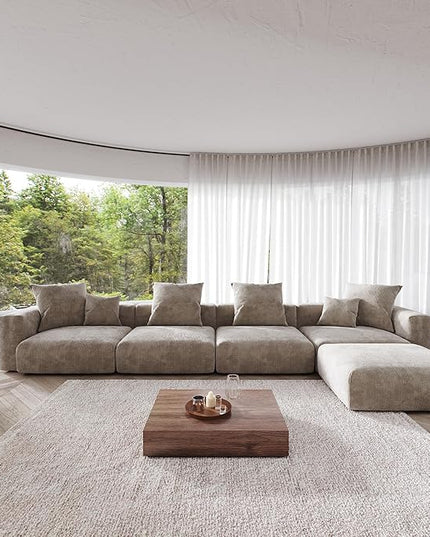 JACH 181" Oversized Modular Sectional Sofa, Deep 4-Seats Sectional Couch with Chaise Ottoman, Huge Plus Convertible Sofas, Corduroy Minimalist Couches for Living Room, Office, Apartment, Light Brown