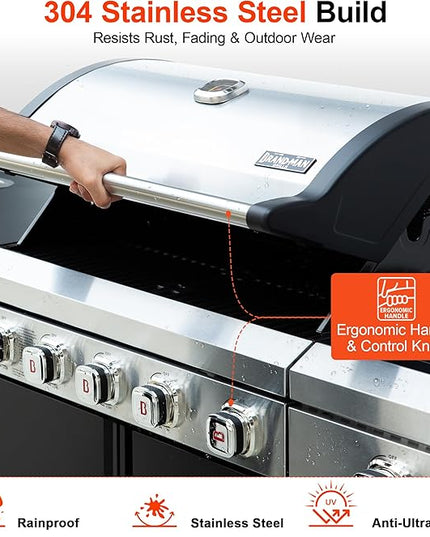 Brand-Man Outdoor Kitchen Island – 5-Burner Gas Grill & Griddle Combo with 800°C Infrared Sear Zone, Dual-Zone Cooktop, Sink & Storage, 995 sq.in Cooking Area, 67,000 BTU Stainless Steel BBQ Station