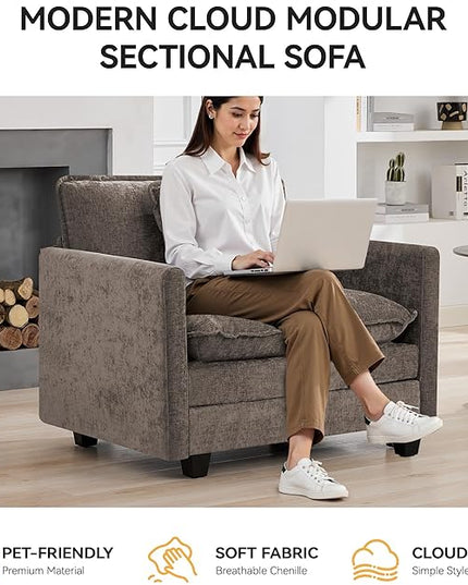41'' Modern Chenille Oversized Chair, Upholstered Accent Living Room Chair with Extra Thicked Deep Seat, Single Lounge Chair for Bedroom, Small Apartment, Brown