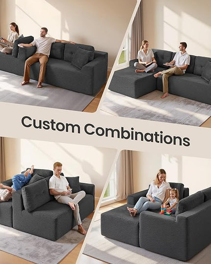 VASAGLE 108.3 Inches Boneless Couch with Chaise, Modular Sectional Sofa, Modern Cloud Couch with Deep Seat, L-Shape Corduroy Sofa for Living Room, Left-Facing Chaise, Bedroom, Slate Gray ULCS181GN01