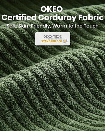 CHIC HOUSE Corduroy Modular Sectional Couch with Ottoman Chaise, L/U Shaped Sleeper Sofa for Living Room, Apartment, Lounge, Modern Armrest Neck Support Furniture (5 Seater Sectional, Green)