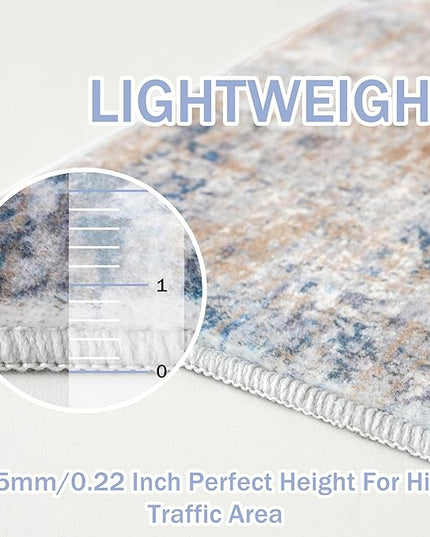 IOHOUZE Abstract Area Rugs 9x12 Ft Washable Large Rugs for Living Room, Non Slip Dining Room Rug, Printed Faux Wool Rugs for Bedroom, Floor Carpet for Office Nursery Playroom, Blue Rust