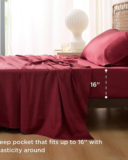 Bedsure Cooling Sheets Twin, Rayon Derived from Bamboo, Breathable & Soft Twin Sheets Set, Deep Pocket Up to 16 Inches, Hotel Luxury Silky Bedding for Hot Sleepers, Burgundy