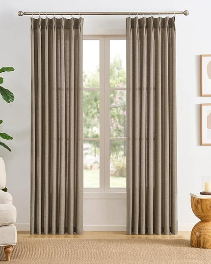 96 Inch Long Pinch Pleat Curtains 2 Panels Set Linen Khaki, Back Tab Pleated Drapes with Hooks,Light Filtering Modern Stylish Curtain for Bedroom Living Room,W42xL96 in Length