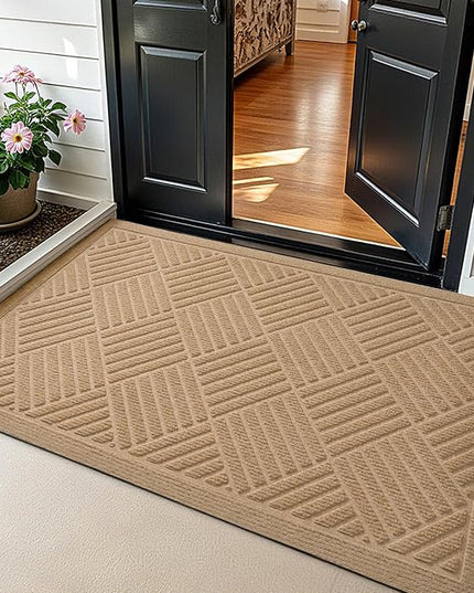 PLEASOR Front Door Mat Outside Entrance, Dirt Resistant and Absorbent Welcome Door Mat Outdoor Indoor, Sturdy Non-Slip Backing Entry Mat, Fade Resistant, Low Profile Doormat for Entryway, 36x24,Beige