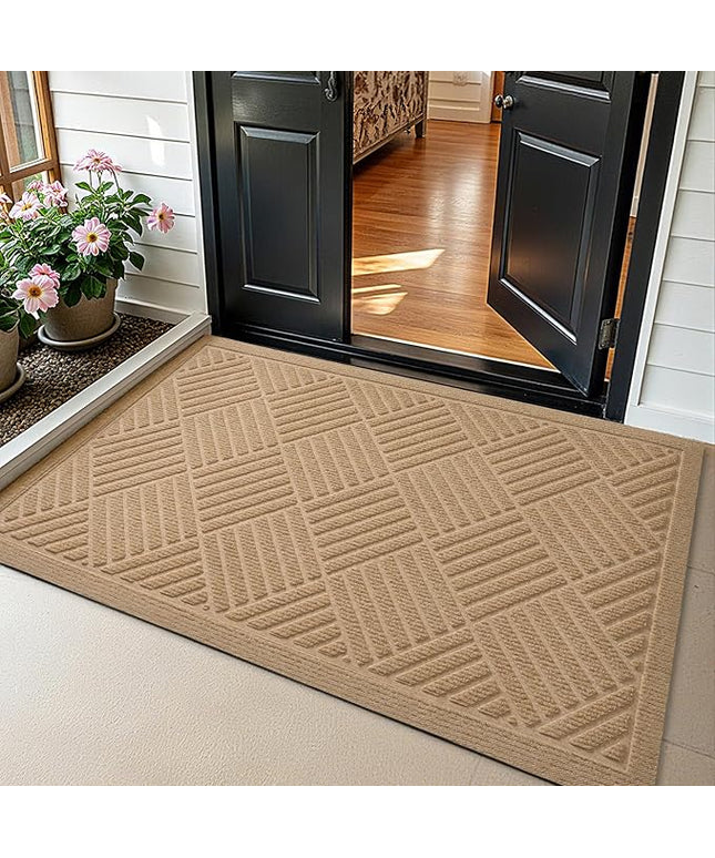 PLEASOR Front Door Mat Outside Entrance, Dirt Resistant and Absorbent Welcome Door Mat Outdoor Indoor, Sturdy Non-Slip Backing Entry Mat, Fade Resistant, Low Profile Doormat for Entryway, 36x24,Beige