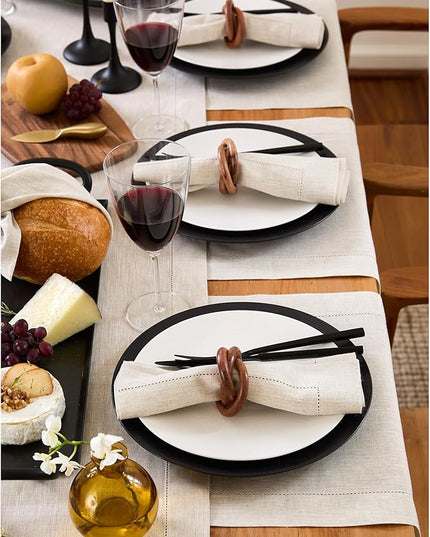 Solino Home Light Natural Linen Napkins Set of 6-100% Pure Linen Hemstitch Dinner Napkins 20 x 20 Inch for Christmas, Holiday, New Year - Classic Hemstitch