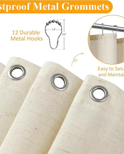 Naturoom Warm Beige 54 Inch Shower Curtain - Stall Narrow Half Linen Ultra Thick Fabric Shower Curtain Set with Hooks, Boho Farmhouse Rustic RV Camper Bath Curtains for Bathroom, 54x78