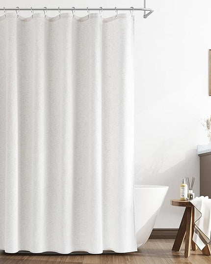 Naturoom Natural Linen Shower Curtain, Country Boho Farmhouse Bath Decor Shower Curtains Neutral Cloth Weighted Textured Fabric Bath Curtain Liner with Hooks, Beige White, 72x78