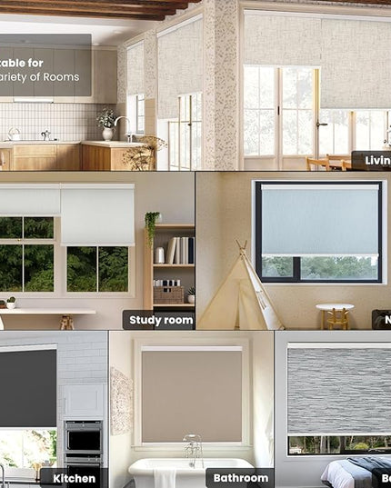 Astomi Motorized Roller Shades for Windows, Blackout Automatic Blinds with Remote, Smart Blinds, Voice Control, Compatible with Alexa, Google, Custom Size (Jacquard PureWhite)