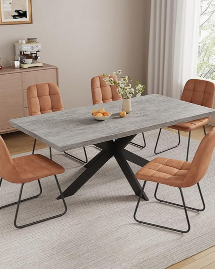 ZckyCine 7-Piece Dining Table Set, 6-Person Modern Rectangular Wooden Expandable Dining Table and 6-Person Leather Dining Chairs, 6-Person Kitchen Table and Chairs, Perfect for Kitchen Dining