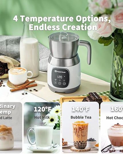 Maestri House Milk Frother, Variable Temp and Froth Thickness DualFro 600 Milk Frother Steamer, 21OZ Smart Touch Control Milk Warmer, Dishwasher Safe, Memory Function for Latte&Hot Chocolate (White)
