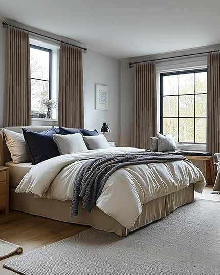 100% Blackout Shield Linen Look Textured Pinch Pleated Curtains Blackout Drapes 84 Inch Long 2 Panels Set, Faux Linen Blackout Curtains for Bedroom & Living Room, 40" W x 84" L, Linen Brown