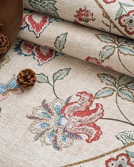 jinchan Elora 3x10 Floral Runner Rug for Hallway Washable Runner Vintage Romance Christmas Design Non Slip Thin Indoor Floor Cover Low-Profile Throw Carpet for Entryway Bathroom Bedroom, Red/Beige